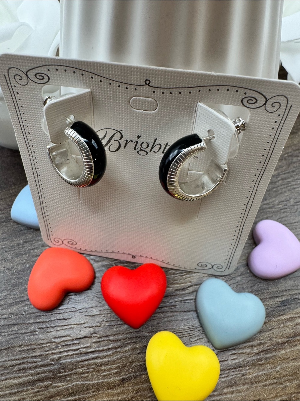 Brighton Mini Hoop Black and Silver Hoop Enamel Earrings